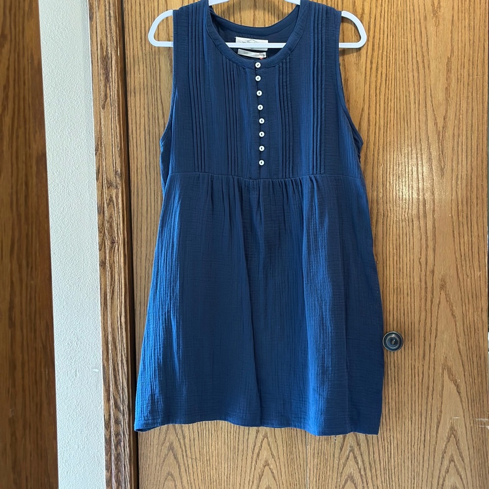 Purrell work wear Sleeveless Navy Blue Button-Front Dress